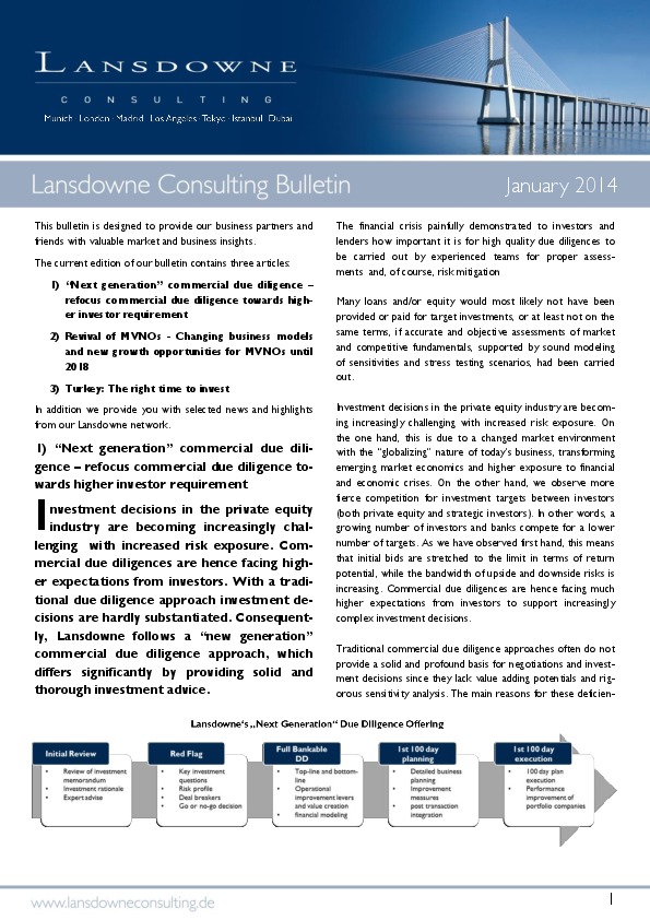 Lansdowne Releases March Bulletin: Commercial Due Diligence, MVNOs And Investment Opportunities In Turkey